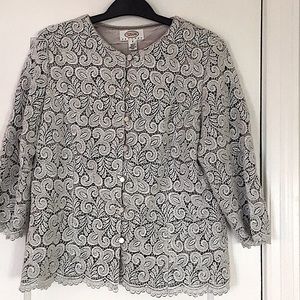 Talbots Elegant Silver Shimmer Jacket Scalloped EC